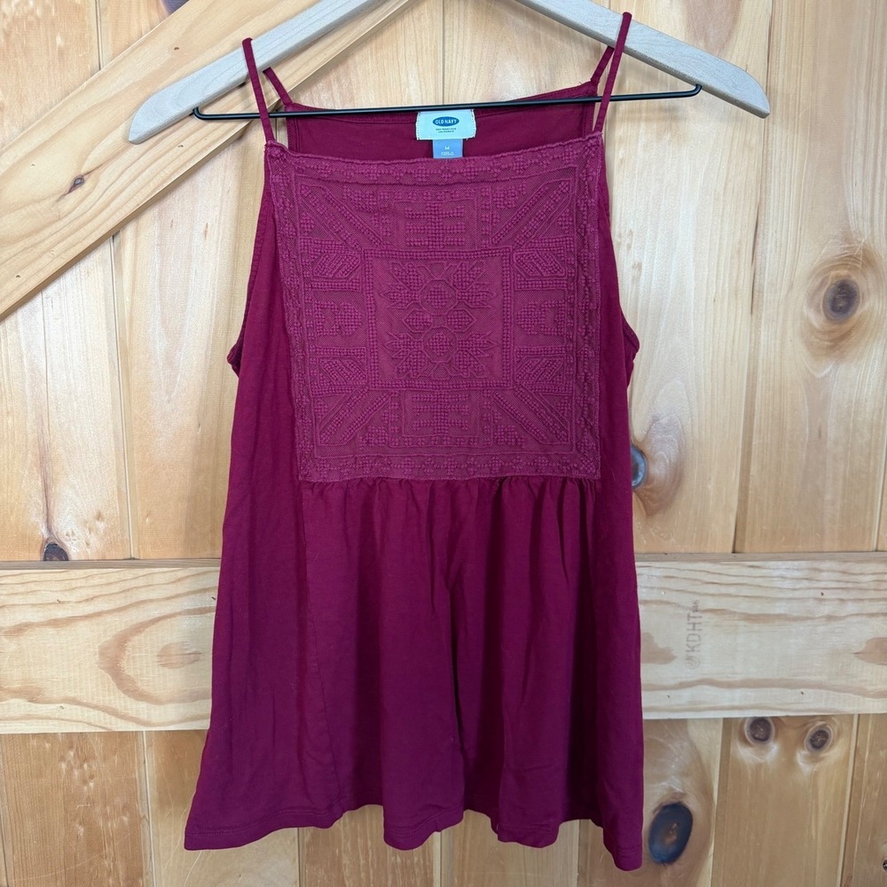 Old Navy Embroidered Tank Top Womens Medium Maroon Marin Berry Sleeveless Boho